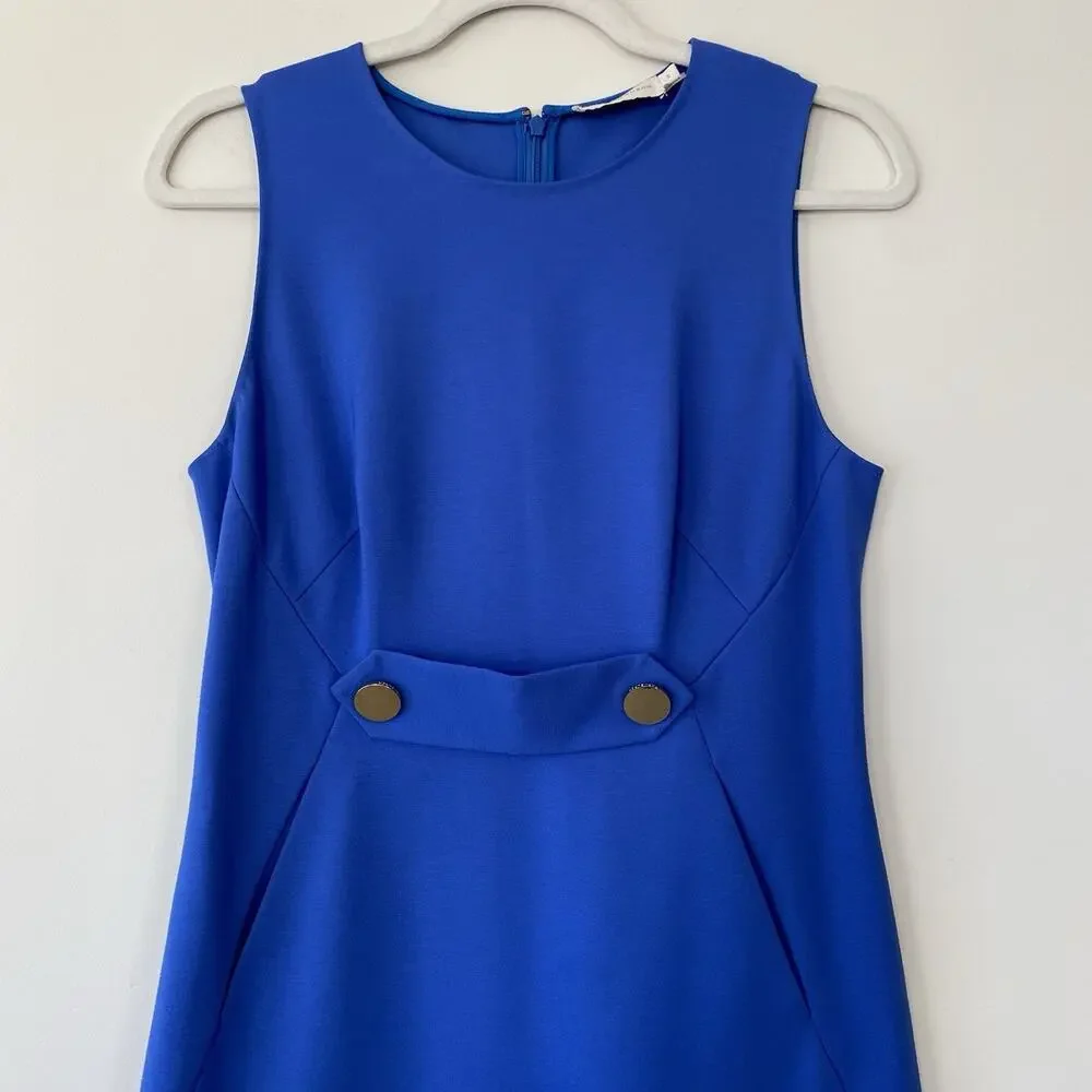 Tory Burch Brynn Ponte Dress Sheath Sleeveless Career Stretch Gold Buttons S